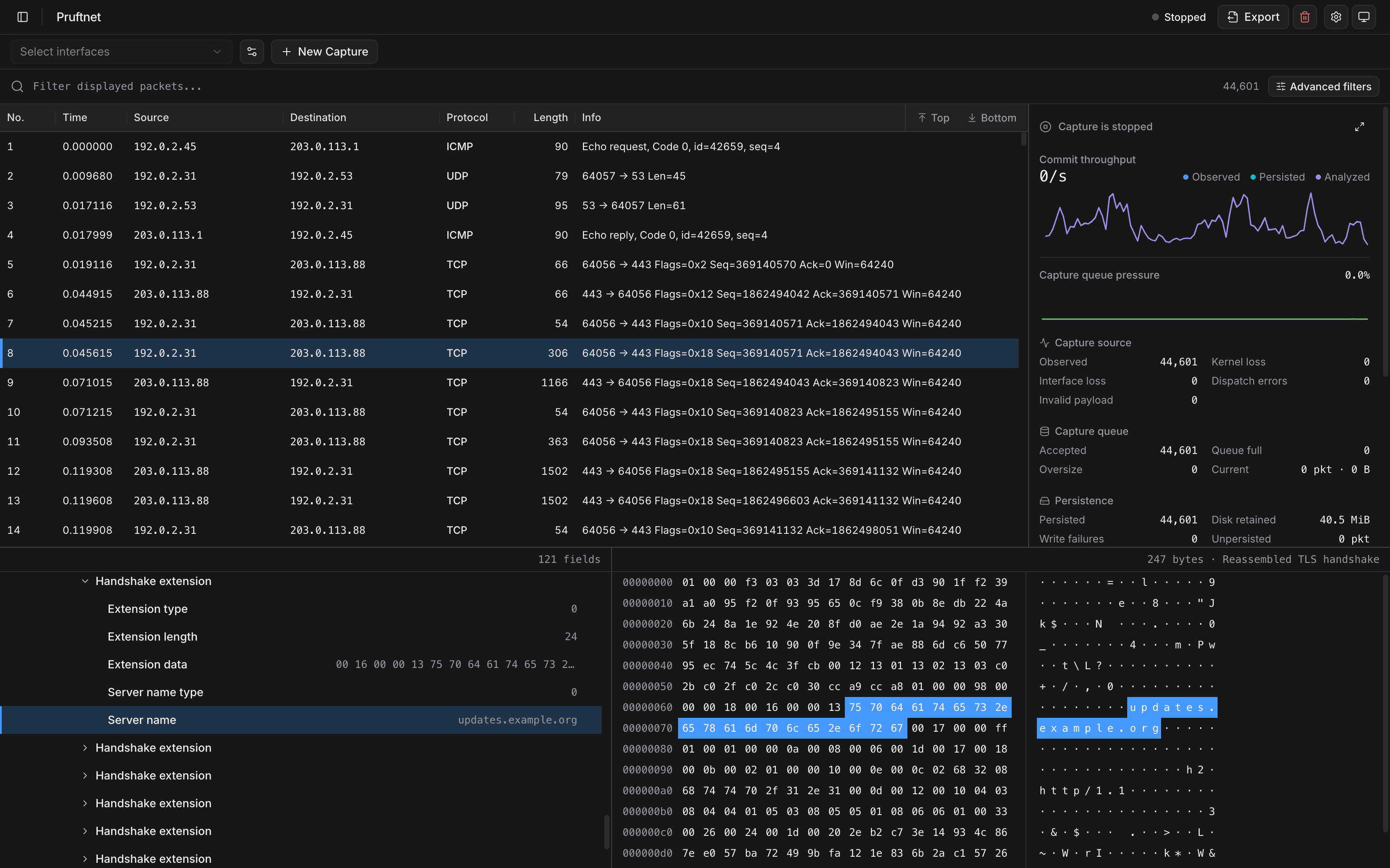 The same capture opened in a browser through pruftnet serve