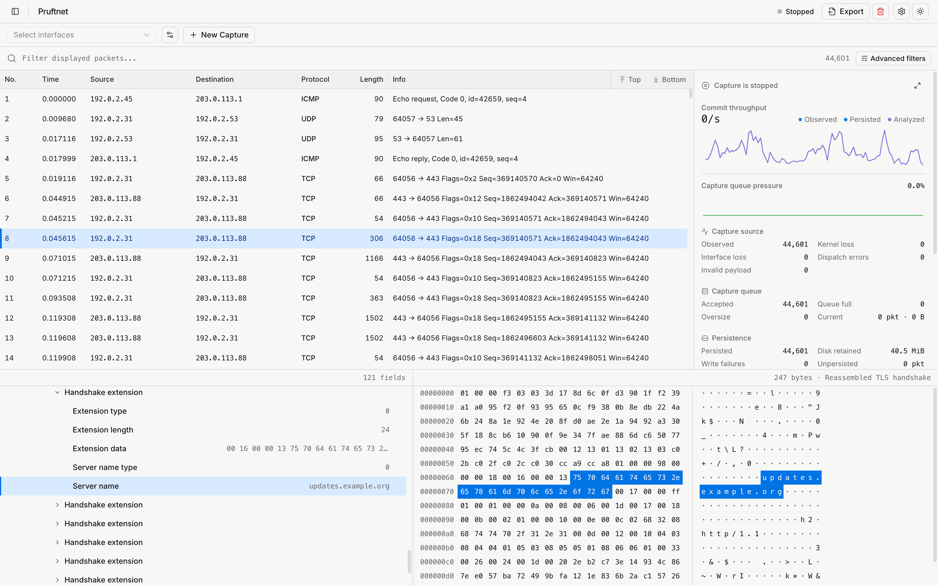 The same capture opened in a browser through pruftnet serve
